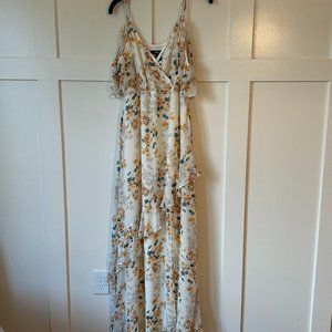 Lulu's Shadow Blooms Cream Floral Print Ruffled Maxi Dress